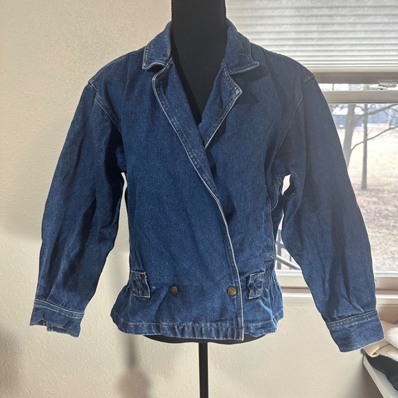 Calvin Klein vintage blue denim jean jacket‎ womens size S cotton missing belt - Picture 1 of 11